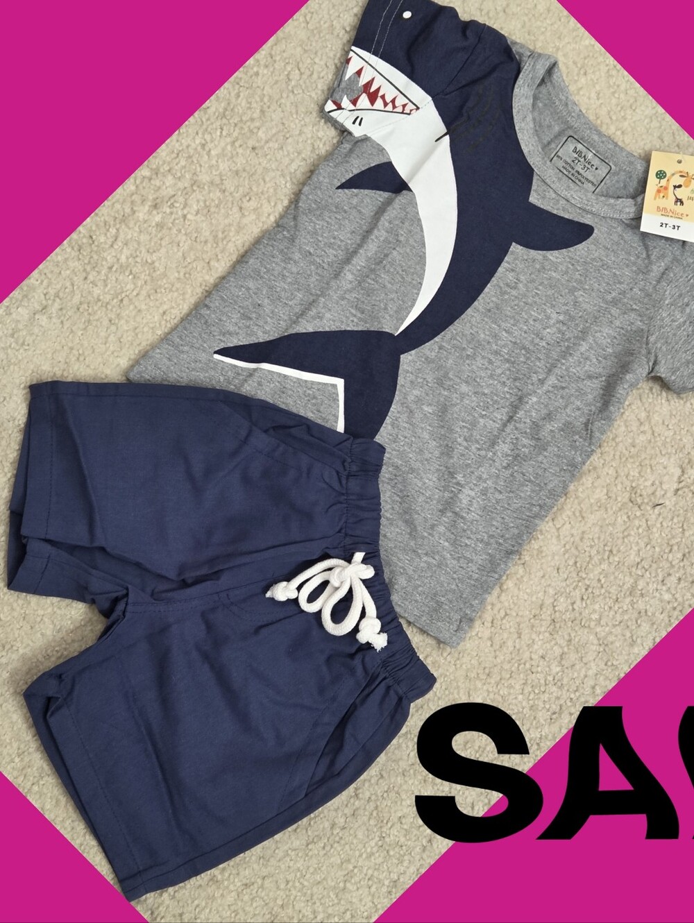 Bib nice 2pc outfit set shark outfit Boyt 2T-3T